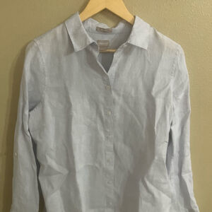 Chico’s Linen Women’s Size 1 Blue Long Sleeve Shirt Lagenlook